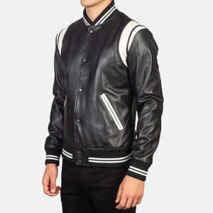 Chaquetas Universitarias 2026, Fabricantes de Ropa Personalizada, Chaqueta Universitaria de Cuero PU Personalizada con Mangas de Cuero PU, Estilo Urbano, para Hombre - Product Image 3