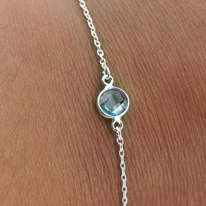 Handmade 925 Sterling <b>Silver</b> <b>Bracelet</b> with Blue Topaz Fine String Type - Product Image 3