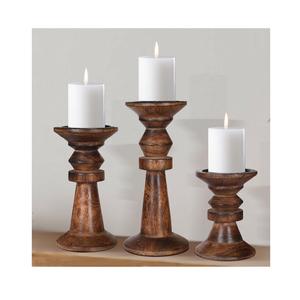 Photophore en bois fait à la main avec finition rustique idéal pour la table à manger de pièce maîtresse de mariage ou le décor d'éclairage festif - Product Image 2