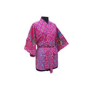 Peignoir kimono en coton patchwork coloré, imprimé floral fait main, robe de nuit courte pour femmes et filles - Product Image 6
