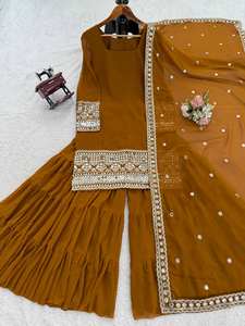 NOUVEAU Salwar Kameez Sharara Palazzo Dupatta de la Série 5000 - Design Moderne Réversible en Faux Georgette pour Soirée/Mariage Tailles M XXL - Product Image 5