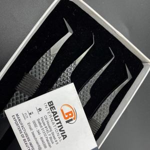 Pince à épiler japonaise en acier inoxydable Diamond Grip noir mat avec pointe pointue pour extension de cils - Product Image 2