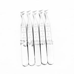RMI Russian Boot Volume Point 45 Degree Tip Silver Shin <b>Tweezers</b> Heart Design Grip Best Quality Stainless Steel Eyelash <b>Tweezers</b> - Product Image 1