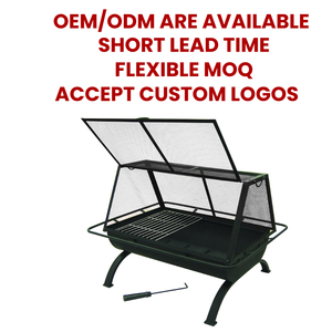 Foyer extérieur en acier avec grill - Foyer extérieur avec grille de cuisson, écran anti-étincelles, couvercle et pioche - Product Image 2