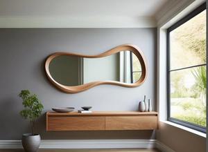 Decorative Oak Asymmetrical Irregular Handmade Art Deco Wall <b>Mirror</b> Home and Entryway Decor at Best Price - Product Image 5