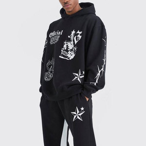 Coton personnalisé sans ficelle graphique poids lourd en détresse Patch coupé et coudre Streetwear vintage lavé à l'acide pull à capuche - Product Image 3