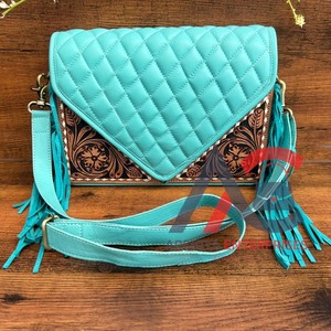 Gran oferta, sobre mecanizado a mano, bandolera con flecos, bolso occidental para mujer, Floral, cuero genuino, moda, bolsos de mano con entramado de diamantes - Product Image 1