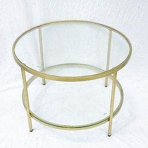 Modern Two-Tiered Round <b>Coffee</b> <b>Table</b> with Glass Top and Bronze Frame Durable Living Room Furniture Set-TT68161 - Product Image 2