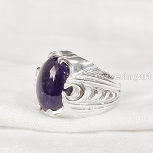 Nueva llegada Anillo para hombre Piedra preciosa amatista natural Anillo de piedra NATAL DE FEBRERO Todos los tamaños Joyería fina árabe Anillo de plata esterlina 925 - Product Image 3