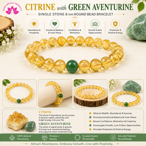 Bracelet en perles rondes de 8 mm en citrine naturelle et aventurine verte pour la prospérité, la richesse et la confiance - Product Image 2