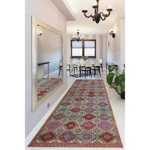 Geometric Pattern <b>Runner</b> Rug, Printed Rug with <b>Kilim</b> Design,Luxury Velvet Rug - Product Image 3