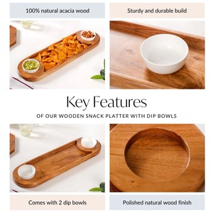 Rustic wooden snack platter with bowls Sectioned wooden snack platter with dips Wooden party platter with dip bowls - Product Image 5