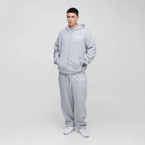 Chándal Extra Grande Color Gris Jaspeado, 100% Algodón, Sudadera Holgada con Hombros Caídos, Logotipo Personalizado, Estampado Puff, Talla Grande, Invierno - Product Image 1