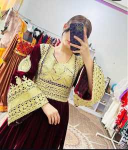 Tissu Premium broderie personnalisée col Mandarin solide parole longueur robe afghane femmes personnalisé vêtements de mariage évasé décontracté - Product Image 4