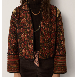 Chaqueta ISABELLE - Abrigo de Invierno con Estampado Floral, Relleno de Algodón y Poliéster Acolchado, Estilo Vintage, Talla XL, Diseño de Hojas Otoñales - Product Image 1