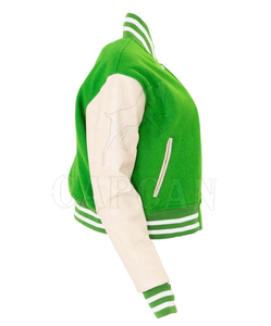 Customizable Size Crop Top Letterman <b>Jacket</b> Genuine Leather Sleeve and Wool Body Embroidery and Letter Decoration in New Style - Product Image 3