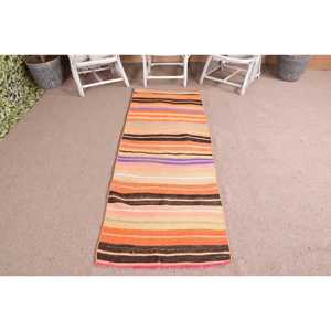 พรมวิ่งสไตล์ตุรกีวินเทจ ขนาด 2.4x6.9 ฟุต ลายต้นไม้สีส้ม ทำจากขนสัตว์ - Product Image 1