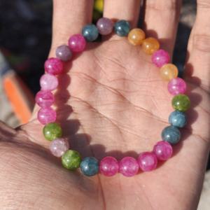 Natural <b>Tourmaline</b> Gemstone Beads 8MM Multicolor AAA Quality Loose Silver Plated Adjustable Luxury Handmade <b>Bracelet</b> Gift for - Product Image 1