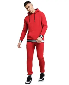 New style tracksuits / new arrival sweat suits / men women custom suits,Men Red Hooded Tracksuit With Contrast Rib