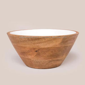 Tazón de servicio hecho a mano de madera de acacia pulida con logotipo personalizado de alta calidad estilo americano de Falak World Export - Product Image 2