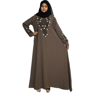 Abayas สำหรับผู้หญิงผ้าระบายอากาศได้ดีดีไซน์สวยสีเขียวล้วนสำหรับผู้หญิง - Product Image 6