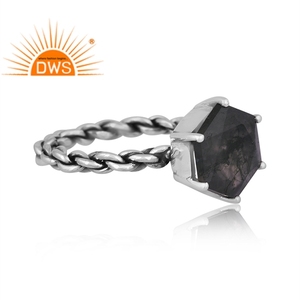 Latest Designer Oxidized Sterling Silver Natural Green <b>Moss</b> <b>Agate</b> Gemstone Twisted <b>Ring</b> Jewelry Manufacturer - Product Image 3