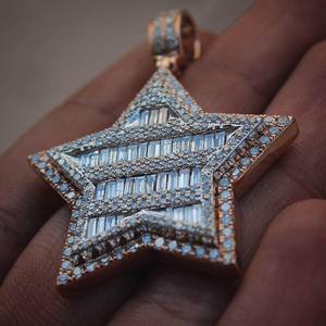 Moissanite Diamond 14K White Gold Pendant for Men & Women Moissanite Iced Out Super Star Pendant <b>Necklace</b> for gift - Product Image 2
