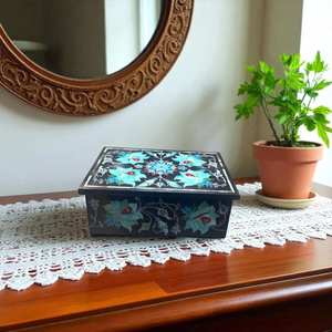 Marble Rectangle Jewelry Box Handmade <b>Stone</b> Box with Semi Precious Turquoise Inlay Luxury Gift Packaging for Her - Product Image 3