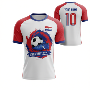 Maglia da Tifoso Paraguay WC 2026, T-Shirt Rossa Bianca e Blu con Grafica Calcistica, Orgoglio Sudamericano, Maglietta Promozionale per il Giorno della Partita - Product Image 3