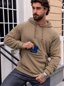 Sweat-shirts à capuche décontractés pour hommes à manches longues en polaire douce avec poche zippée, pour l'hiver, couleur unie, technique - Product Image 5