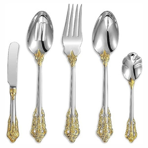 Luxurious Custom <b>Cutlery</b> Set Stainless Steel Flatware <b>Gold</b> Embossed Design Handle Hotels Home Dinner Events - Product Image 1