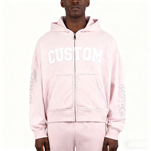 Sudaderas con Capucha Extra Grandes de 400 Gsm, 100 % Algodón, con Pedrería, Estampado Serigrafiado, Cierre de Cremallera, Fabricantes de Ropa Urbana Personalizada - Product Image 1