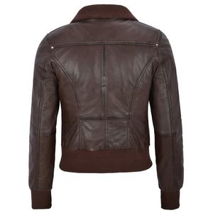 Femmes hiver matelassé marron véritable cuir d'agneau Bomber veste véritable moto Style broderie décoration doublure soie Nylon - Product Image 6