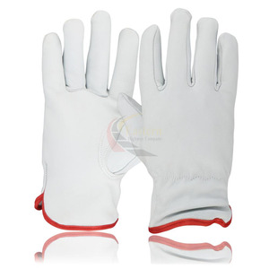 Driver Gloves Made Cow Grain Leather Anti-Slip Reinforced Cuff 10 Inch Yellow Stripped on <b>Back</b> Sides of Fingers - Product Image 3
