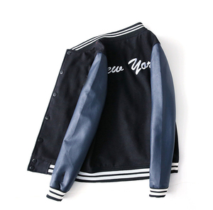 Chaqueta con logotipo bordado personalizado, chaqueta universitaria de alta calidad con mangas de cuero en blanco para hombre, chaquetas de béisbol de lana Retro - Product Image 2