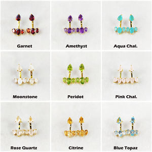 Natural Peridot Gemstone Teardrop Shape Gold Vermeil 925Sterling Silver Prong Set Ear <b>Jacket</b> Gemstone Silver Earrings Ear <b>Jacket</b> - Product Image 6