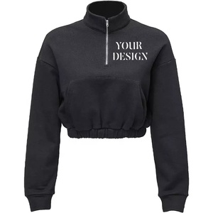 GAF New Design Crop Women's Sweatshirts Zip <b>Top</b> Sweatshirts Solid Color Brand Blank Zipper Hoodie for Women Half Zip Pullover - Product Image 3