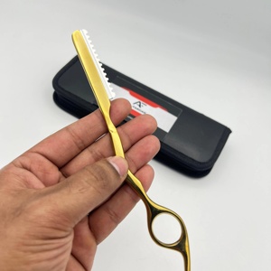 Rasoir de barbier professionnel en acier inoxydable massif à lame simple, couleur or plasma, pour rasage de la nuque, logo personnalisé avec étui en cuir - Product Image 1