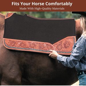 Black Western Horse Saddle <b>Pad</b> Contoured Design with Real Cowhide Leather Trim, Soft & Durable <b>Pad</b> - Product Image 2