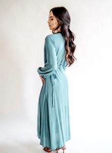 ชุดเดรสยาวคาฟตันแขนยาวสีน้ำเงินชุดเดรสยาวผ้าเรยอนย่นและผ้าฝ้ายชุดเดรสแต่งงานสุดชิคสไตล์โบฮีเมียนเรียบง่ายสำหรับฤดูร้อน - Product Image 3