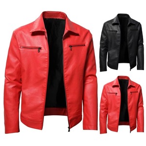 Chaqueta de cuero rojo brillante para hombre, ropa de abrigo de motociclista con estilo ajustado con mangas con cremallera y diseño informal, colores Oem - Product Image 5