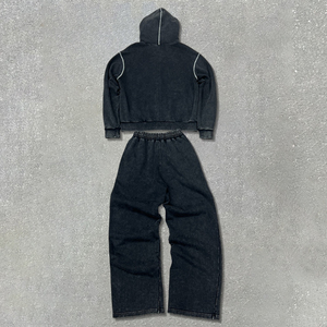 Alta calidad invierno sólido Vintage sudor traje algodón polar bordado pantalones de chándal francés Terry desgastado Sudadera con capucha hombres - Product Image 4