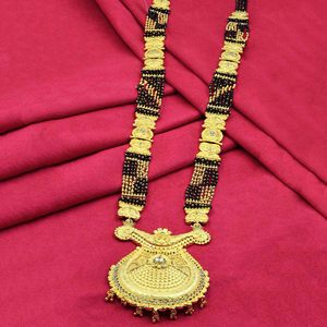 Vente en gros de micro mangalsutra en or 24 carats avec gros pendentif, mangalsutra de mariage traditionnel, mangalsutra long de mariée - Product Image 1