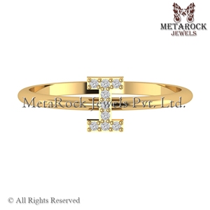 Bague en or jaune massif 14 carats I Initial Pave Diamond Jewelry Fait à la main A à Z Minimalist Letters Ring Gold Diamond Jewelry I Ring - Product Image 4
