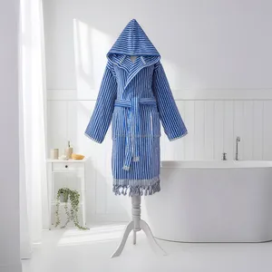 Peignoir unisexe en coton turc tissé à la main avec pompons, de luxe, pour hôtel, toute l'année, vêtement de nuit et de détente, été, fourni par ODM, Turquie - Product Image 3