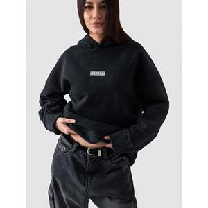 Sudadera con Capucha Negra Extra Grande (Efecto Lavado) para Otoño con Característica Antipilling - Product Image 1