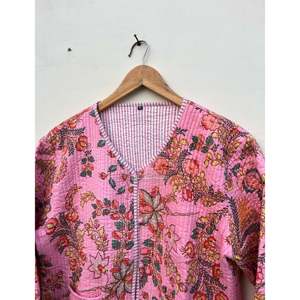 Handmade Reversible <b>Quilted</b> Cotton <b>Jacket</b> Floral <b>Pattern</b> Bridal Coat XL Hooded Outerwear for Ladies Spring Season Stripe - Product Image 4