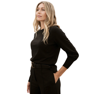 T-shirt à manches longues noir pour femme, poignets côtelés, 100% coton biologique de luxe, pré-rétréci, certifié GOTS, coupe classique, doux et premium - Product Image 6