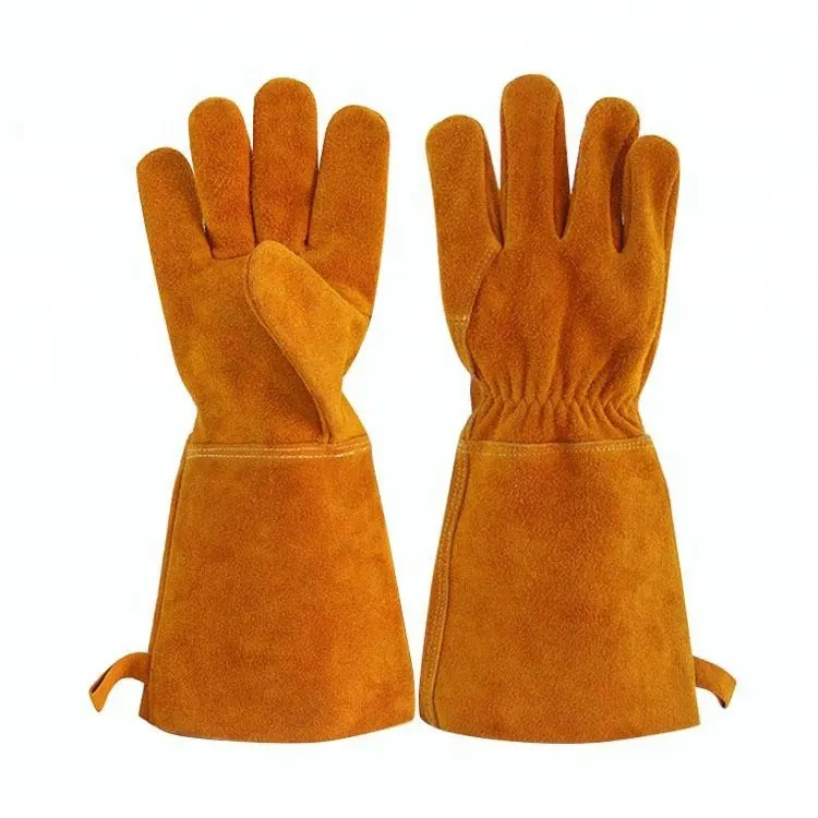 Long Brown Leather Safety Fire High Heat Resistant Grill Gloves Hand Glove Long Premium Leather Gloves