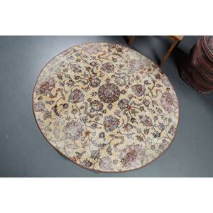 พรมตุรกีวินเทจ4.3ft 4.2 x งานแฮนด์เมดสีเบจผ้ากำมะหยี่ขนยาวทรงสี่เหลี่ยมผืนผ้าเย็บปะติดปะต่อกันลายผ้าไหมไม้ไผ่สำหรับวัยรุ่น - Product Image 4